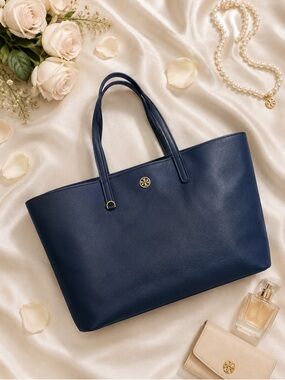 Tory Burch Pebbled Leather Shoulder Tote Shopper Bag Purse in Blue